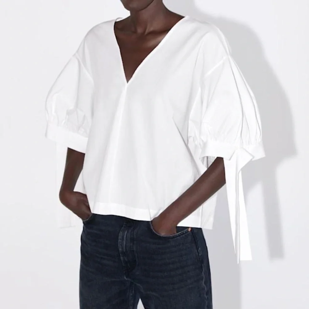 ZARA size S white poplin blouse oversized puff sleeve